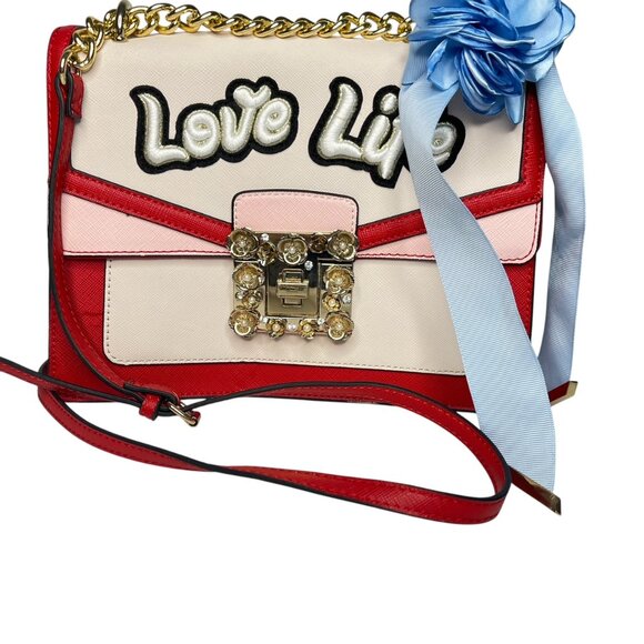 Aldo "Love Life" Crossbody Bag Red/Pink Embroidered Jeweled Buckle Handbag - Picture 1 of 13